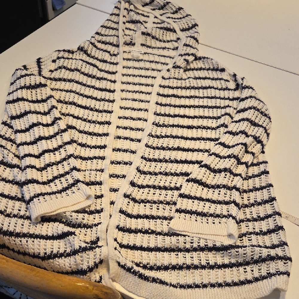 Club Monaco Black and White Striped Cardigan